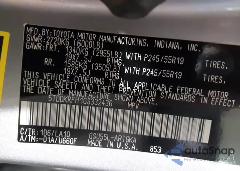 2016 Toyota Highlander Limited V6 z USA, uszkodzony, nr VIN 5TDDKRFH1GS332436